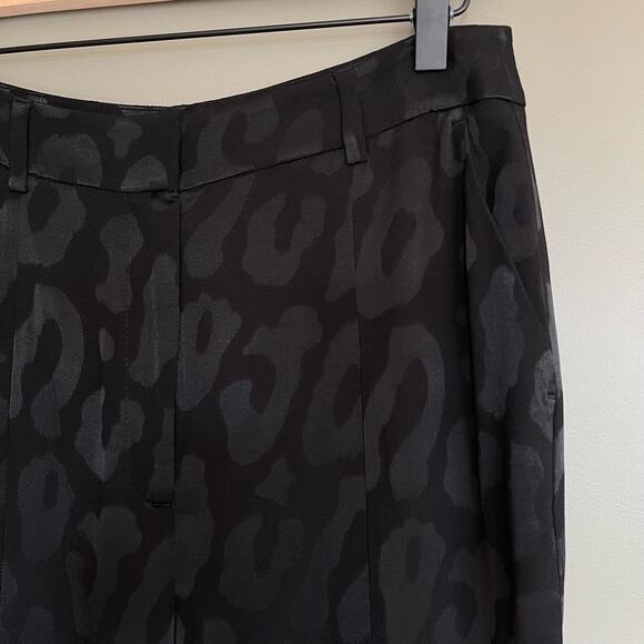 NWT Anine Bing Tate High Waist Trousers Size 6 Black Leopard Front Slit Pants - Picture 8 of 16